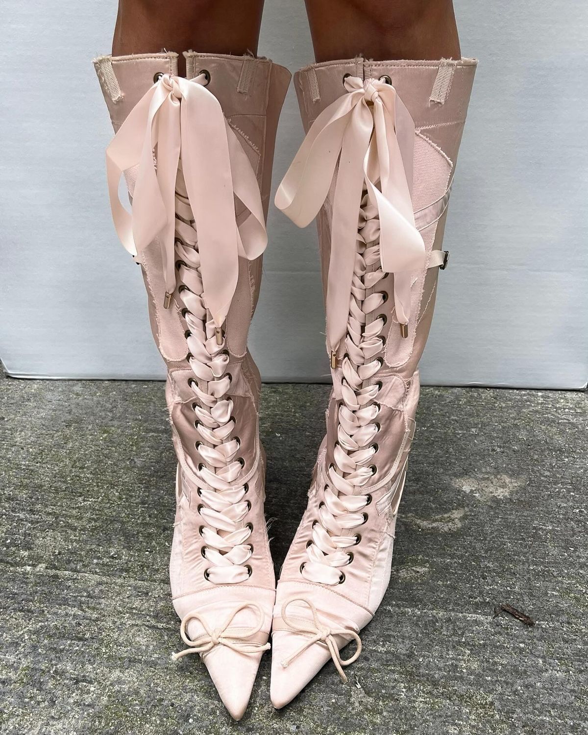 Women'S Fashion Knee High Boots - 핑크 포인티드 토 버터플라이-노트 니하이 여성