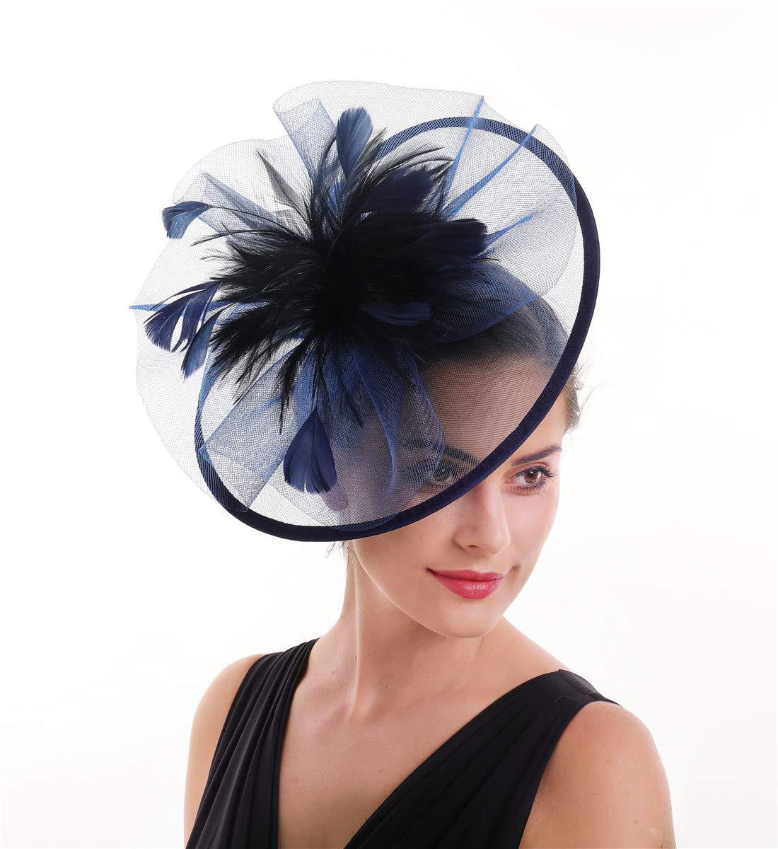 Women'S Fashion Kentucky Derby - 여성용 깃털 매혹적인 모자 메쉬 헤드피스