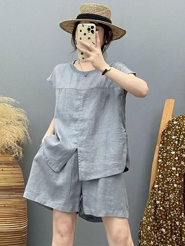 Women Fashion Over The Years - 고급 면 린넨 세트 여성 여름