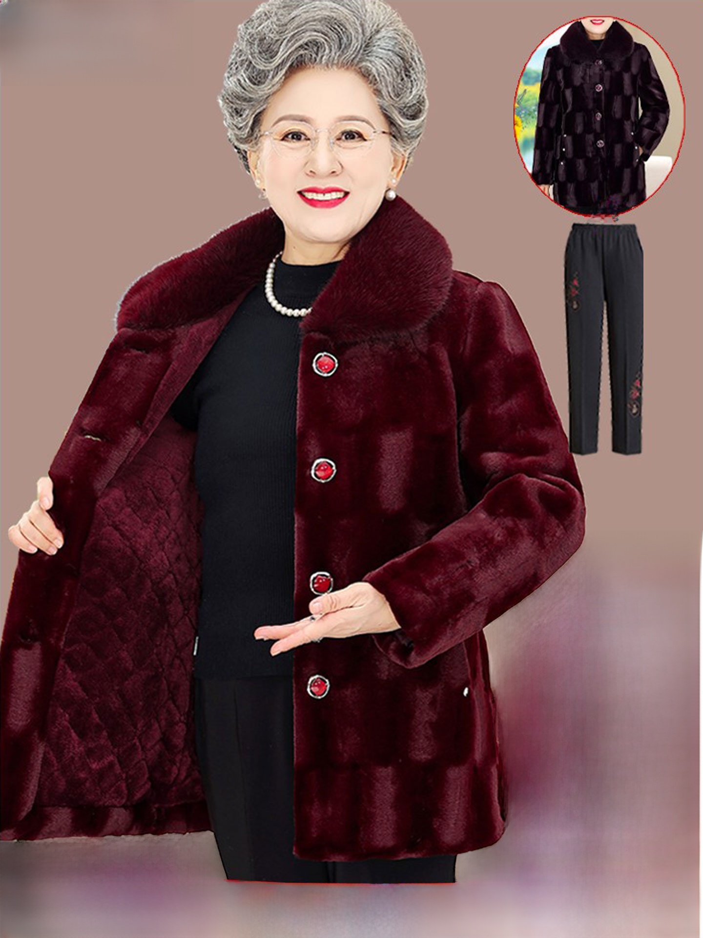 Women Fashion Over The Years - 노인 여성용 두꺼운 중간 길이 밍크