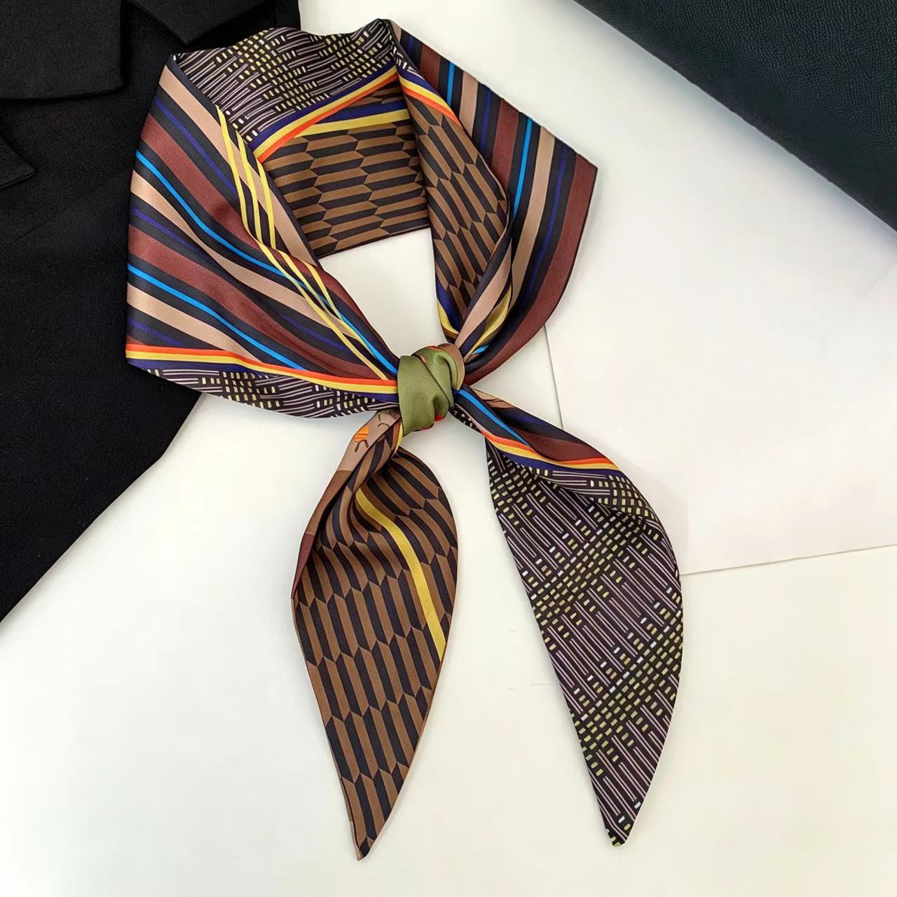 럭셔리 프린트 롱 헤어 리본 베벨 실크 스카프 여성 넥 - Women Fashion Necktie 리뷰 및 가격