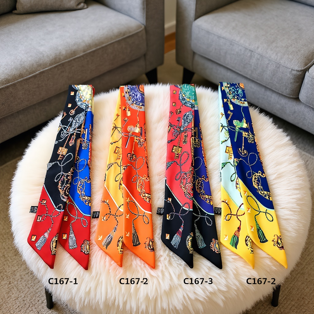 프린트 스카프 사계절 여성용 트윌 소형 실크 랩 백 핸 - Women Fashion Necktie 리뷰 및 가격