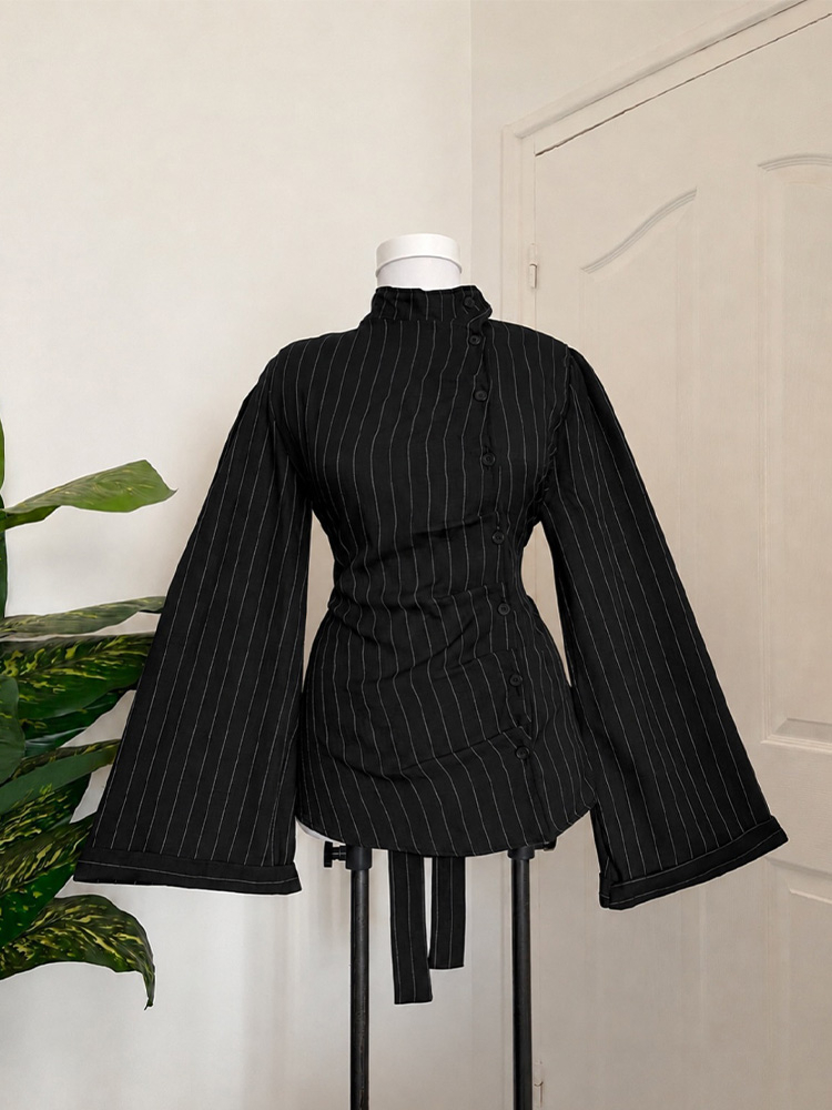 여성용 긴팔 상의, 세로 스트라이프 패턴, 하이넥, 비 - Women Fashion Necktie 리뷰 및 가격