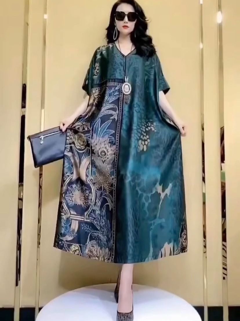 고급스러운 대형 사이즈 여름 실크 멀베리 실크 드레스, - Women Fashion Dress Names 리뷰 및 가격