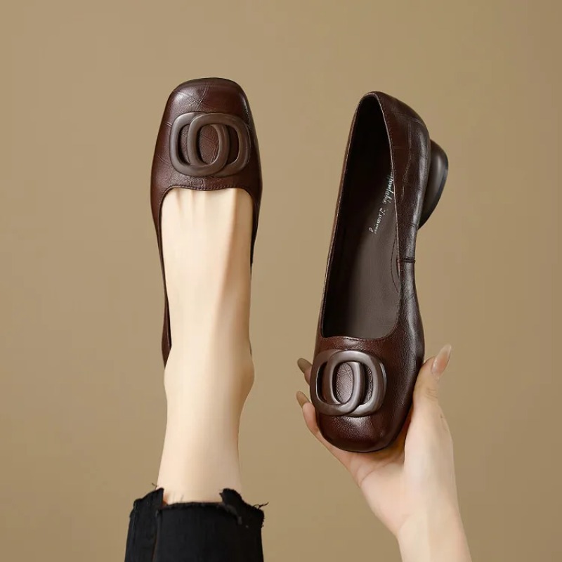 프랑스 스타일 여성 펌프스 가죽 신발 여성용 스퀘어 토 - Women'S Fashion Shoes 리뷰 및 가격