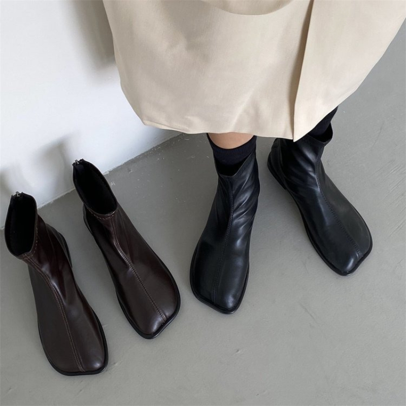 여성 가을 ​​정품 가죽 스퀘어 토 디자이너 패션 부츠 - Women'S Fashion Korea 리뷰 및 가격