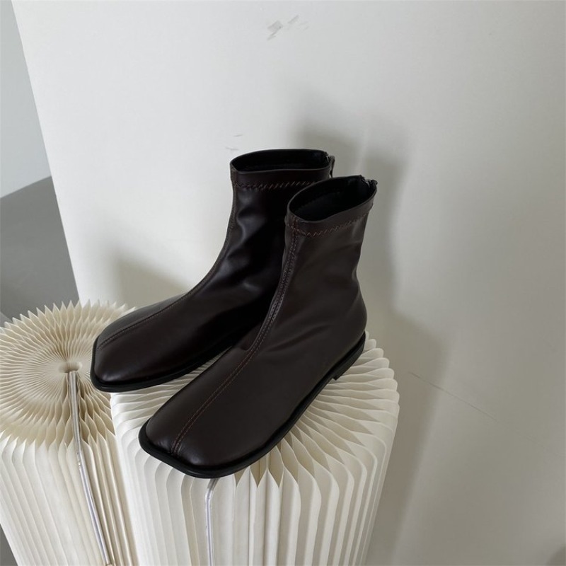 여성 가을 ​​정품 가죽 스퀘어 토 디자이너 패션 부츠 - Women'S Fashion Korea 리뷰 및 가격