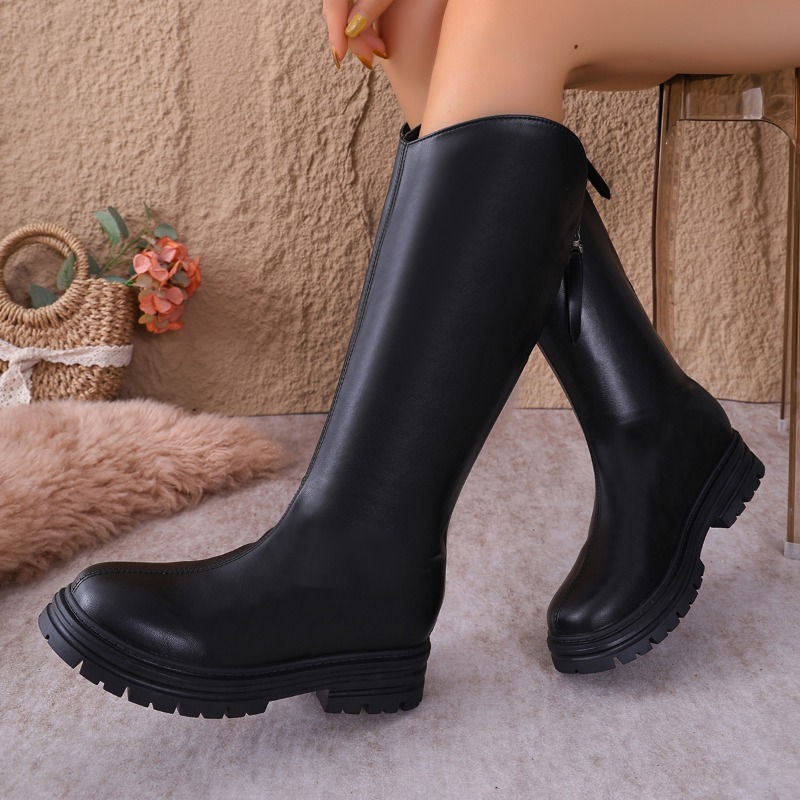 청키 플랫폼 블랙 니하이 부츠 여성 패션 백 지퍼 PU - Women'S Fashion Knee High Boots 리뷰 및 가격