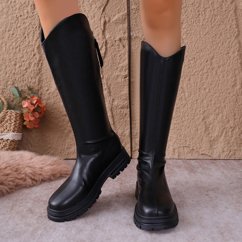 청키 플랫폼 블랙 니하이 부츠 여성 패션 백 지퍼 PU - Women'S Fashion Knee High Boots 리뷰 및 가격