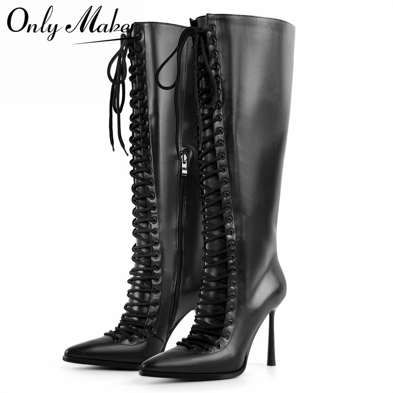 Onlymaker 뾰족한 발가락 레이스업 인조 가죽 무 - Women'S Fashion Knee High Boots 리뷰 및 가격