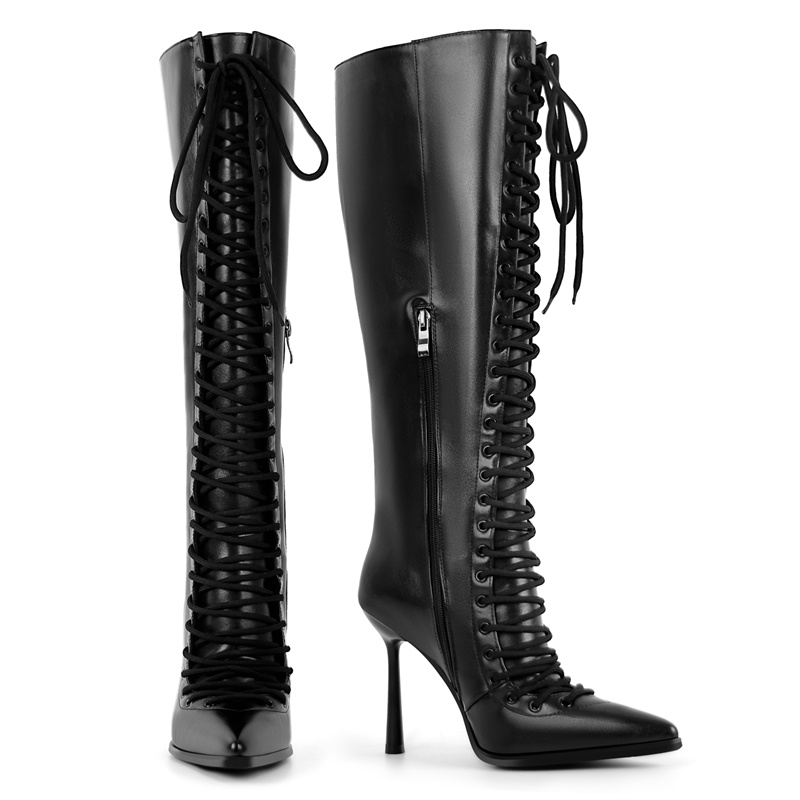 Onlymaker 뾰족한 발가락 레이스업 인조 가죽 무 - Women'S Fashion Knee High Boots 리뷰 및 가격