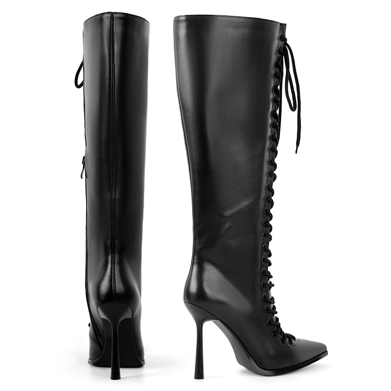 Onlymaker 뾰족한 발가락 레이스업 인조 가죽 무 - Women'S Fashion Knee High Boots 리뷰 및 가격