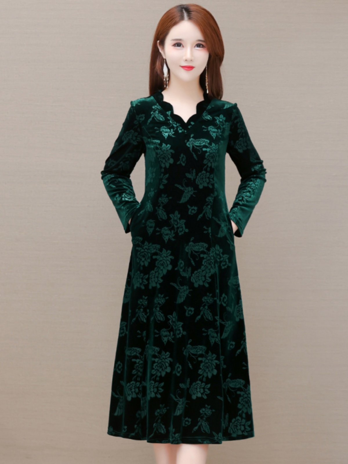우아한 벨벳 드레스 V넥 미디 스커트 슬리밍 플러스 사 - Women Fashion Over The Years 리뷰 및 가격